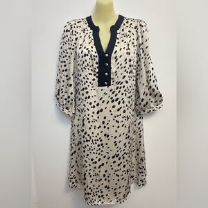 Joy Joy Silky Spotted Cream and Navy Tunic Mini Dress